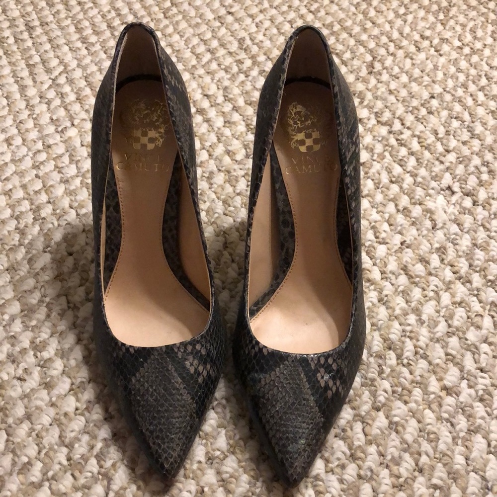 Black faux snakeskin heels w/ gold studs